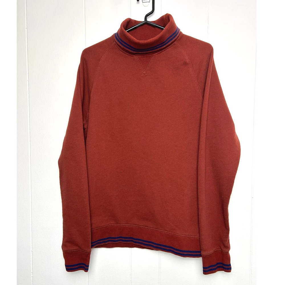 Lands'‎ End Mens Medium Turtleneck Sweatshirt Rust Orange Striped Ribbed Trim